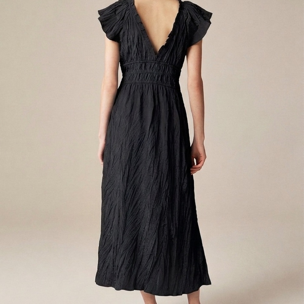 J. Crew Women's Palermo Dress in Viscose-Blend Crinkle Black Side Slit - medium - Picture 2 of 7